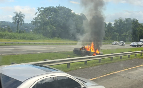 Video: Vehículo prendido en fuego en expreso 52 de Caguas a Cayey