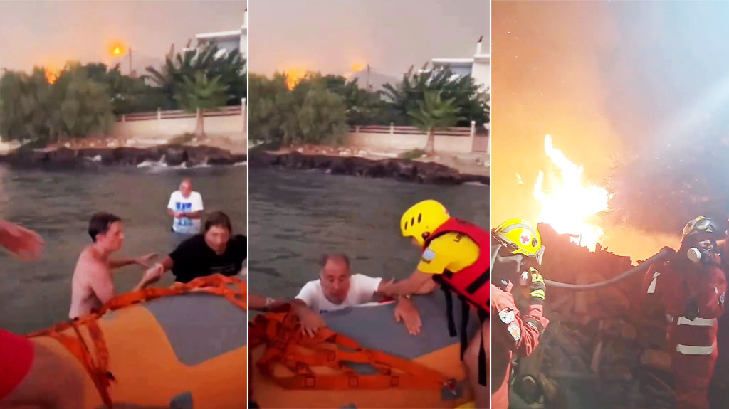 Video: Residentes griegos saltan al mar para escapar de incendios forestales