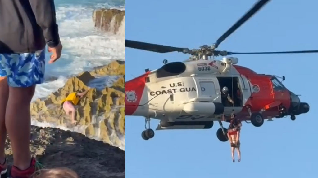 En video momento que "Coast Guard" rescata a una mujer en playa de Manatí