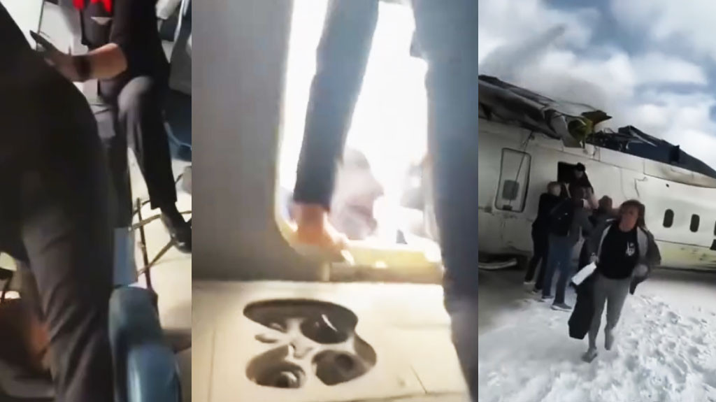 Pasajero capta en video cómo fue la evacuación del avión accidentado en Toronto