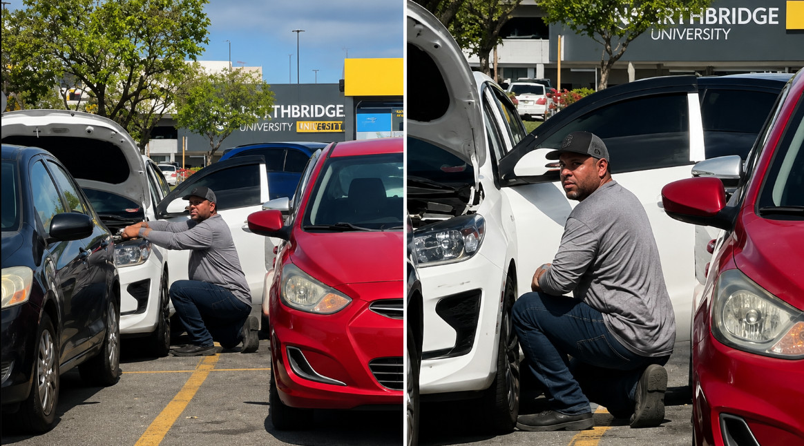 Video: Hombre finge arreglar su carro y termina llevándose el retrovisor de otro vehículo en Walmart de Bayamón