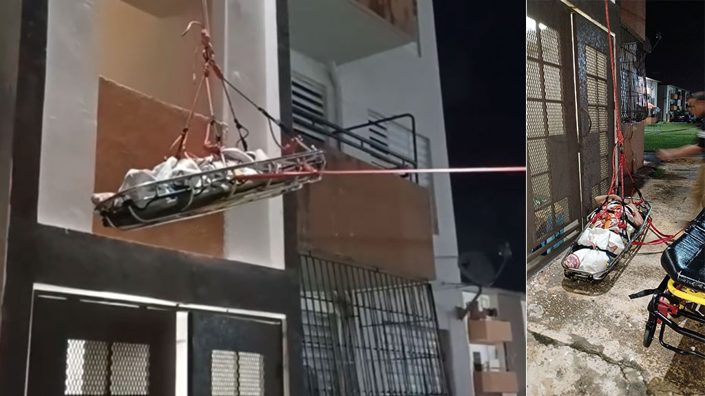 Video: Operativo de rescate para bajar a una mujer de un tercer piso en un caserío de PR