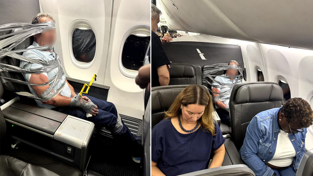 Video: Pasajero de American Airlines termina amarrado con cinta adhesiva a su asiento por conducta indisciplinada
