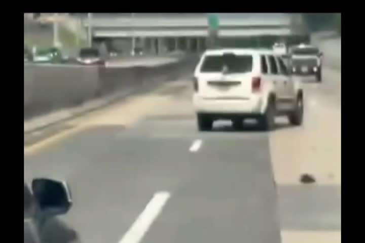 Video: Todavía en el suelo y con el arma en la mano, conductor capta altercado en expreso Las Americas ayer luego de un accidente