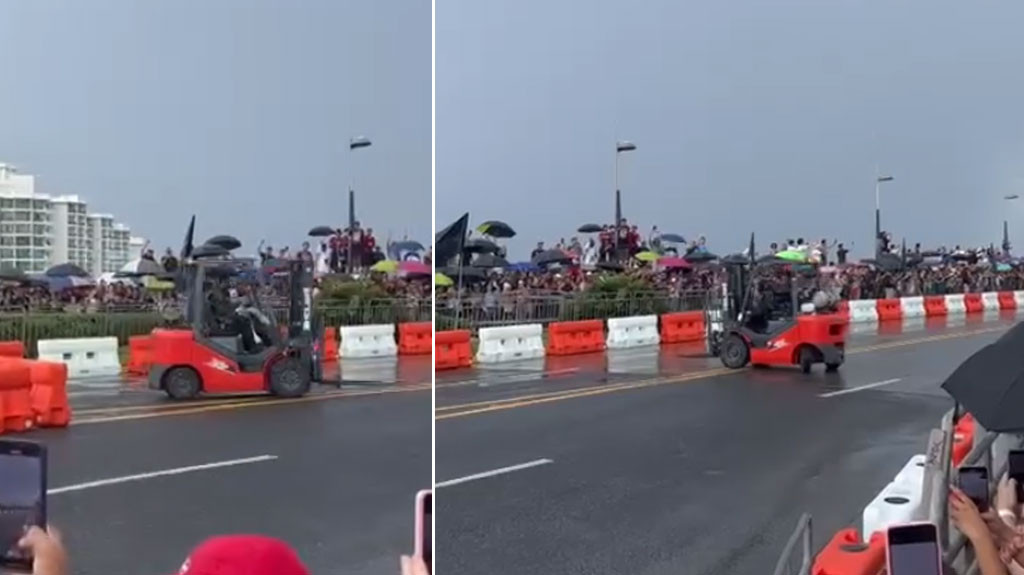 Video: El pana llegó con el Montacarga al área del Formula 1 y se robó el show en el puente dos hermanos