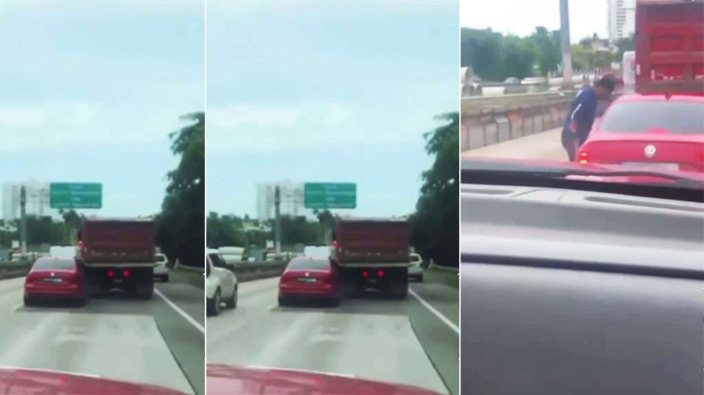 Video: Momento en que "troquero" se baja del camión porque conductor no lo dejaba pasar en el expreso Las Américas