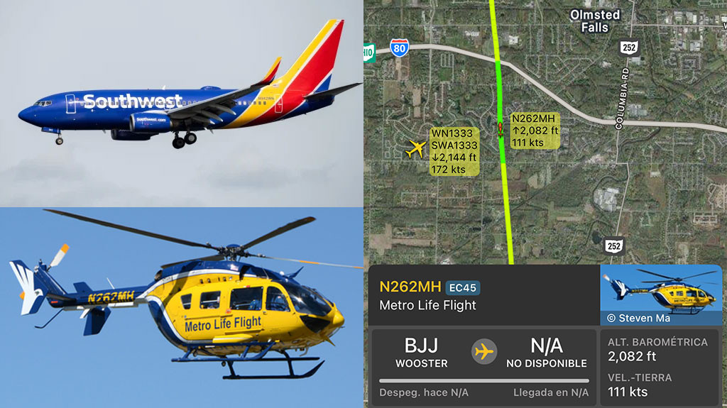 Video: Investigan casi colisión entre avión de Southwest y helicóptero Life Flight cerca del aeropuerto de Cleveland