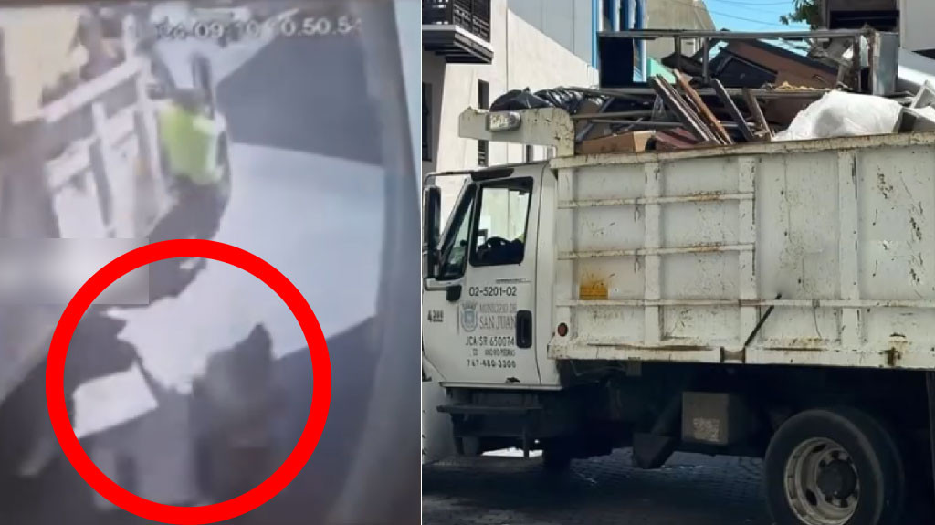 En video momento en que le caen escombros a una mujer que caminaba por Viejo San Juan