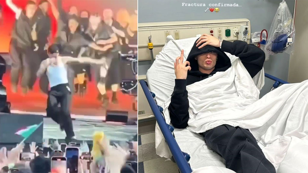 Video: Peso Pluma se fractura un pie durante su presentación en New York