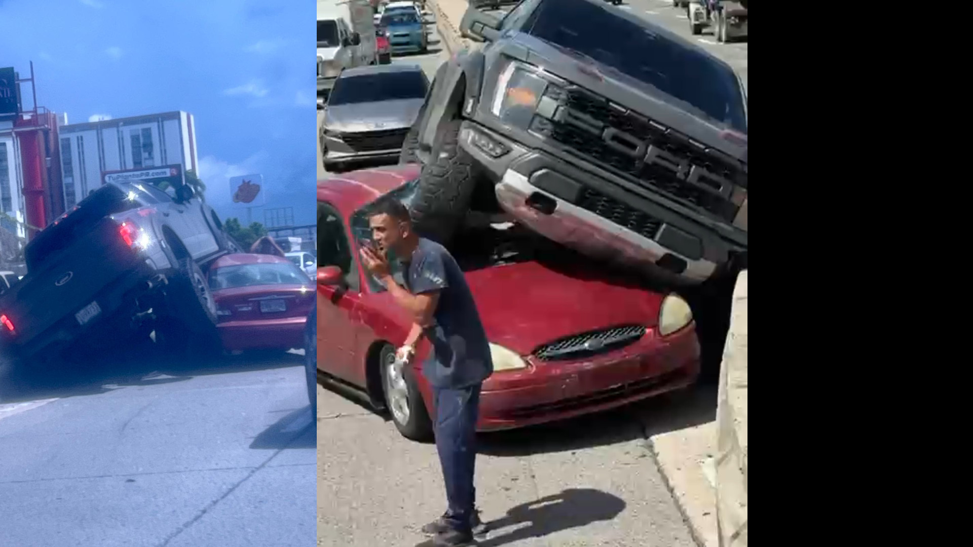 Video: Ahora Guagua termina engancha encima de un carro en expreso Las Américas