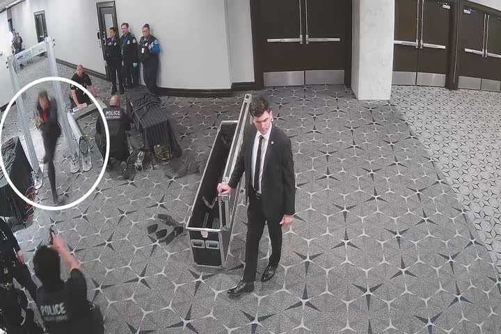 Video: Nuevo video de alta calidad muestra a presunto tirador armado del WHCD, Cole Allen, corriendo a través de un detector de metales