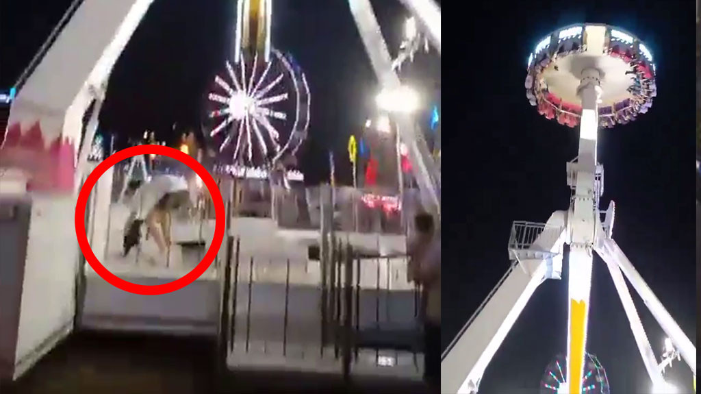 Video: Intentaba rescatar a un perro que se había subido a la plataforma de una atracción cuando de repente la máquina se lo llevó enredado