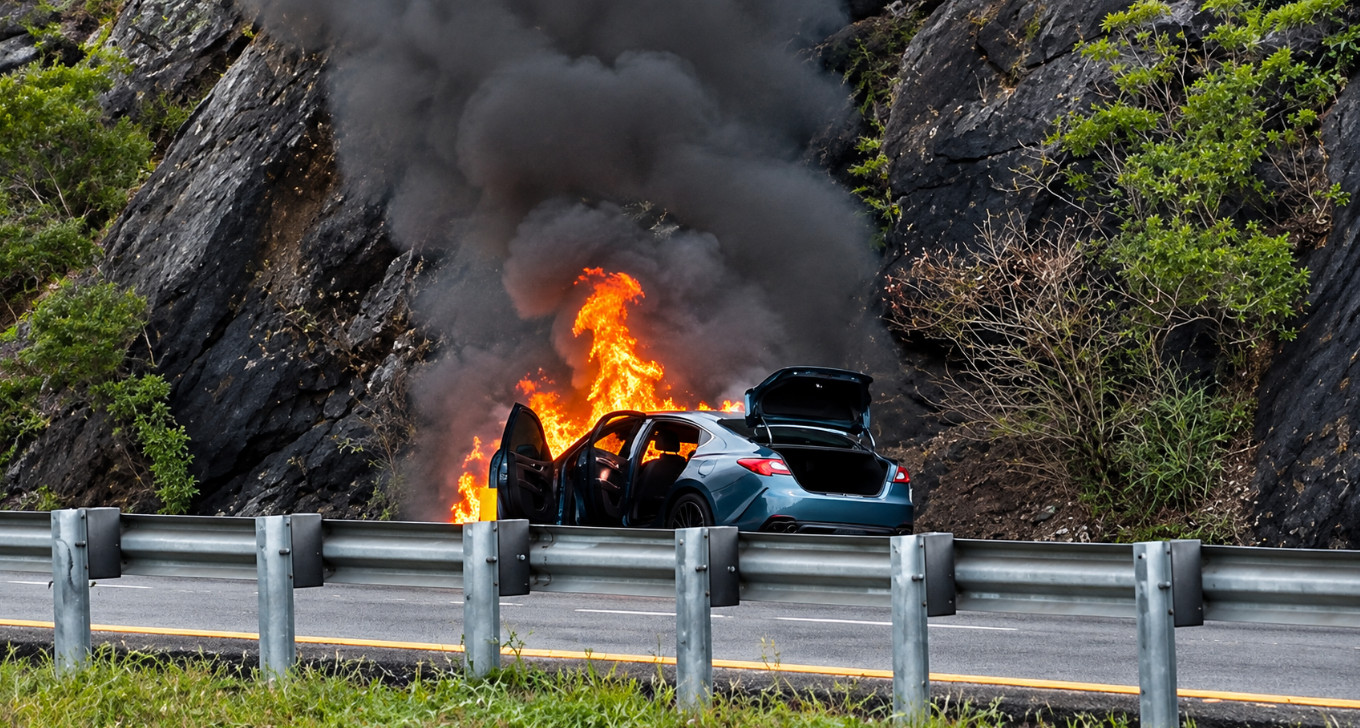 Video: Vehículo se incendia después del peaje de Salinas en dirección a Cayey