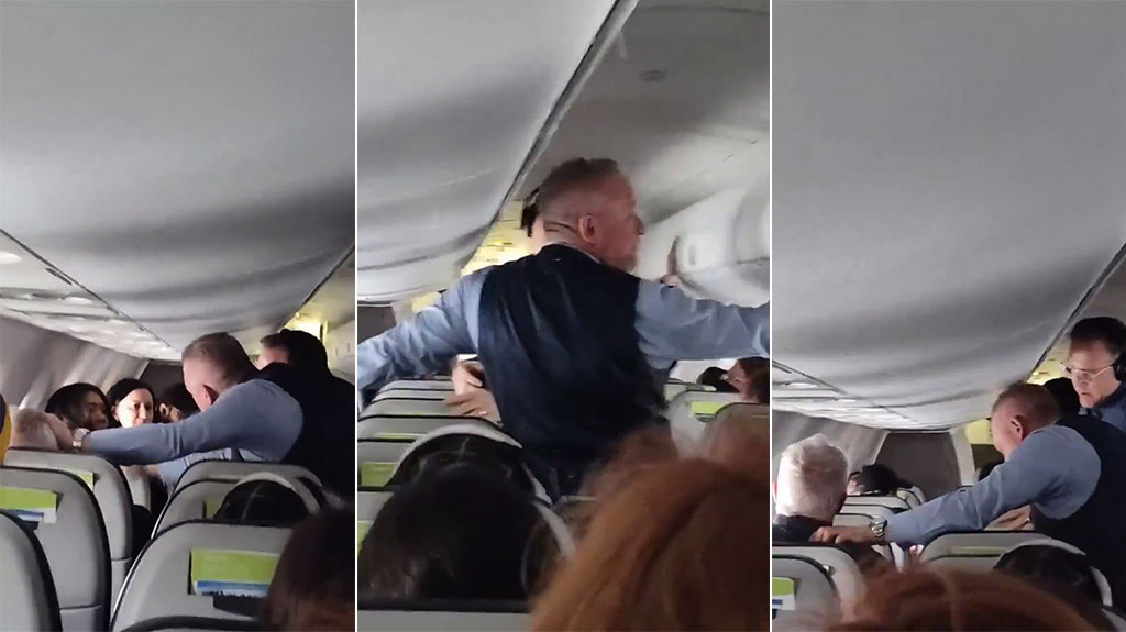 Video: Hombre se niega a soltar a pasajera por el pelo y recibe fuerte golpiza del asistente de vuelo