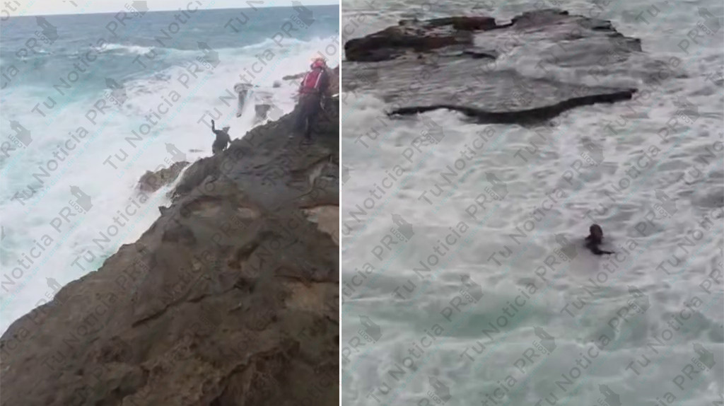 Video:Momento en que oleaje se lleva a rescatista en Manatí